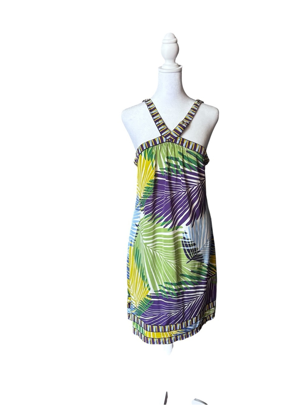 BCBGMaxAzria women’s ' Tropical Leaf Print Dress in Green & Purple